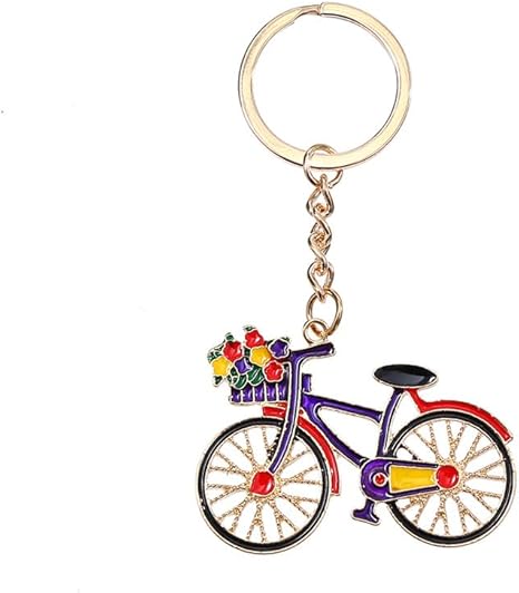 Cute Bicycle Keychain Vibrant Flower Basket Bike Key Chain