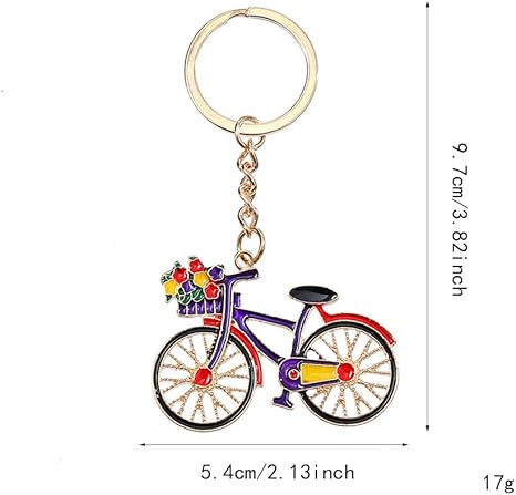 Cute Bicycle Keychain Vibrant Flower Basket Bike Key Chain