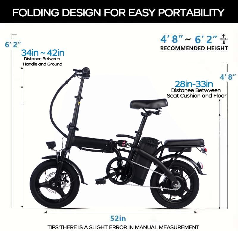 14-inch Compact Folding Electric Bicycle – Heavy-Duty Alloy Steel E-Bike with 330 lb Weight Capacity