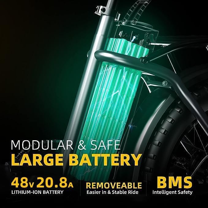 1000W Folding All-Terrain Fat Tire Electric Bike – 48V 20.8Ah Removable Power System