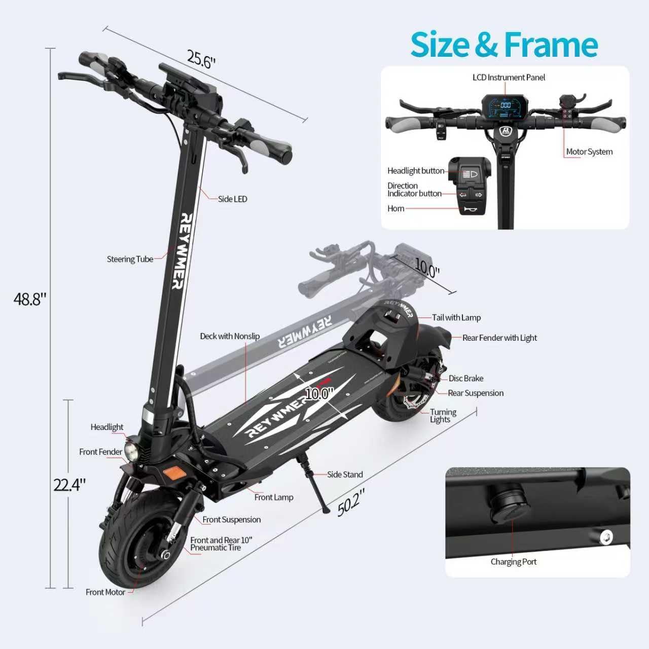 10" Off-Road Dual Motor Electric Scooter – 4000W Peak High-Performance Quick-Fold Scooter with 360° Safety Lighting