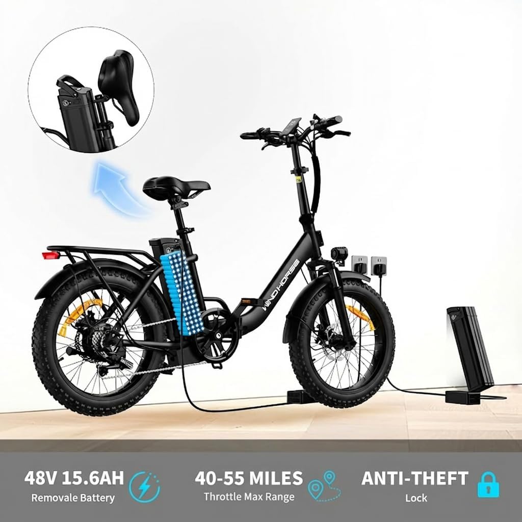 20" Foldable All-Terrain Fat Tire Electric Bike – 983W Peak Power E-Bike for Adults & Teens (20MPH, 48V 748.8Wh Removable Lithium Battery, 40–70 Mile Range, Front Suspension, UL Certified)