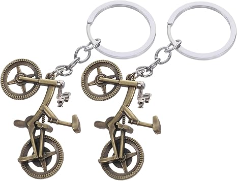 2 Pcs Bicycle Keychain Set Metal Bike Pendant