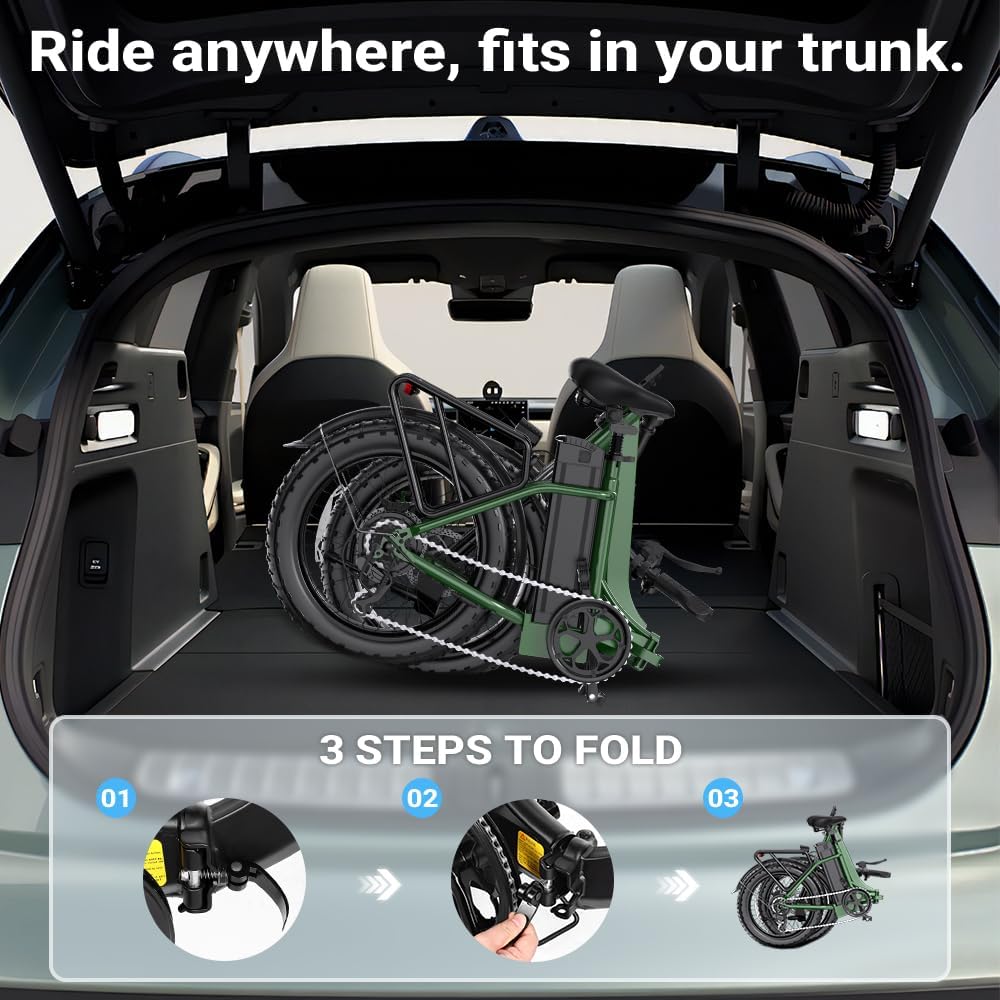 Folding 20" Electric Commuter Bike – 1800W Peak Motor, 20MPH Max Speed, 52V 18.2Ah Removable Battery, 330lbs Capacity (UL2849 Certified)