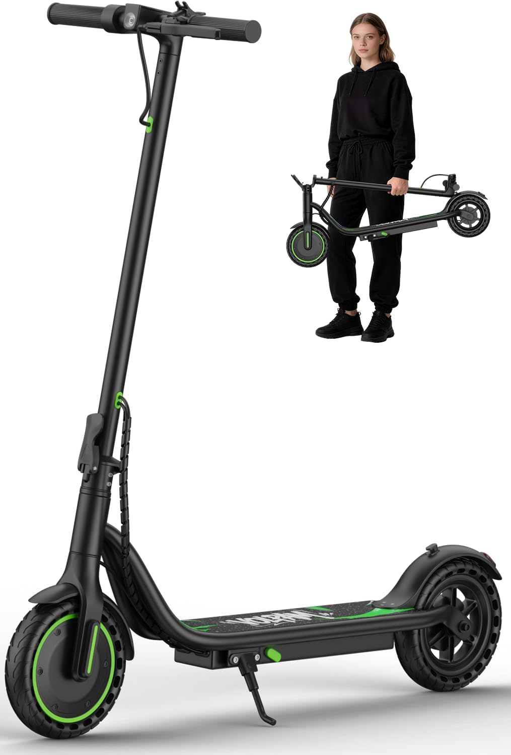 Electric Scooter, 350W/500WMotor, 8.5"/10" Solid Tires, 19/22Mph, 32/28/23/21/18/16Miles Max Range, Dual Braking