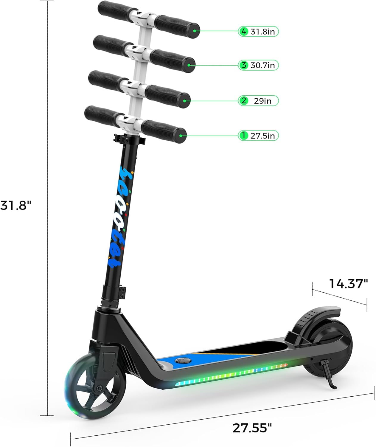 Electric Scooter for Kids Age 6-10, Kick-Start Boost Scooter with Adjustable Speed and Height, Flash Wheel & Deck Lights