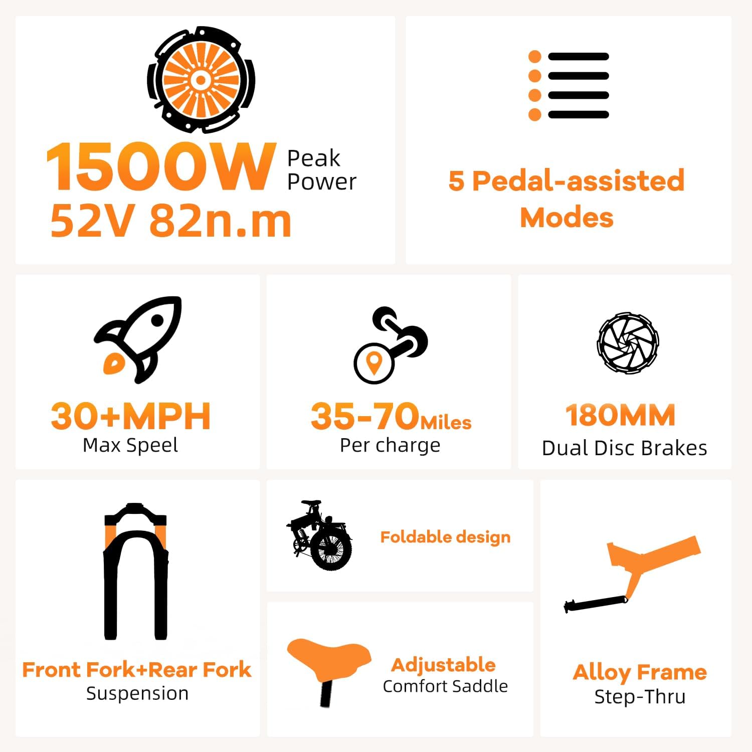 1500W Folding Electric Bike for Adult,52V20Ah