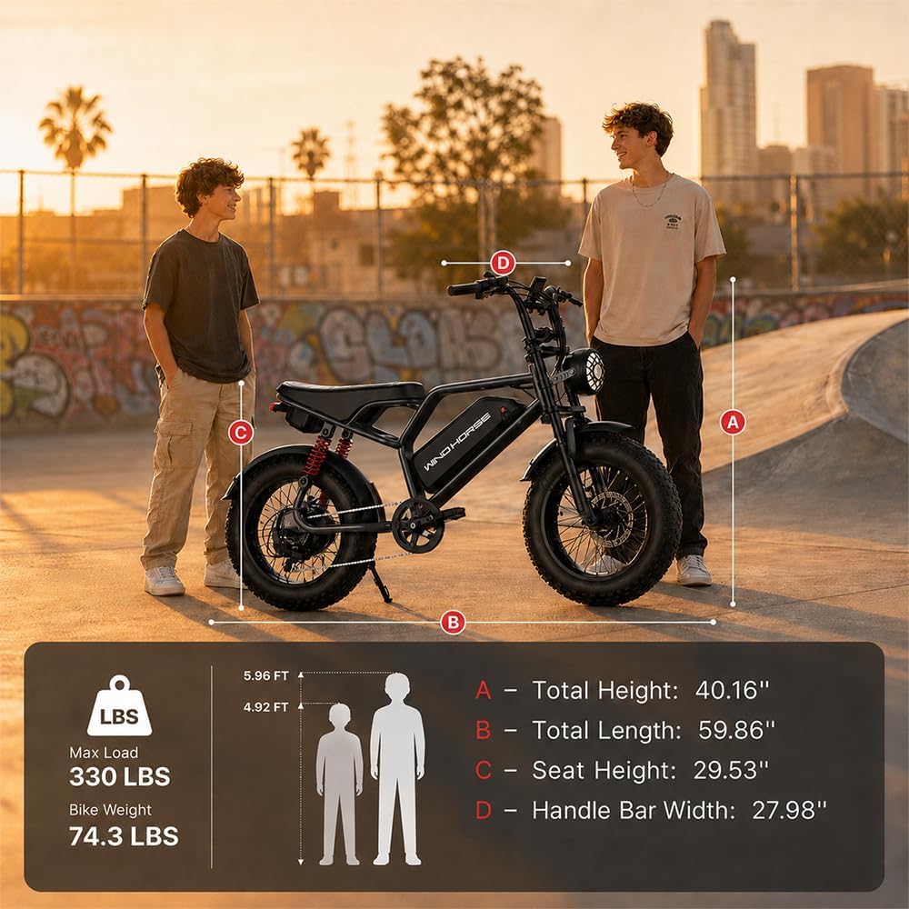 Electric Bike for Teens,16 * 4''Fat Tire,20–28 MPH, 65 Mile Range,48V 748.8Wh