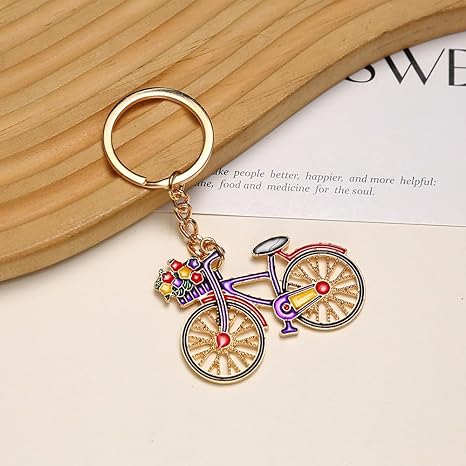 Cute Bicycle Keychain Vibrant Flower Basket Bike Key Chain