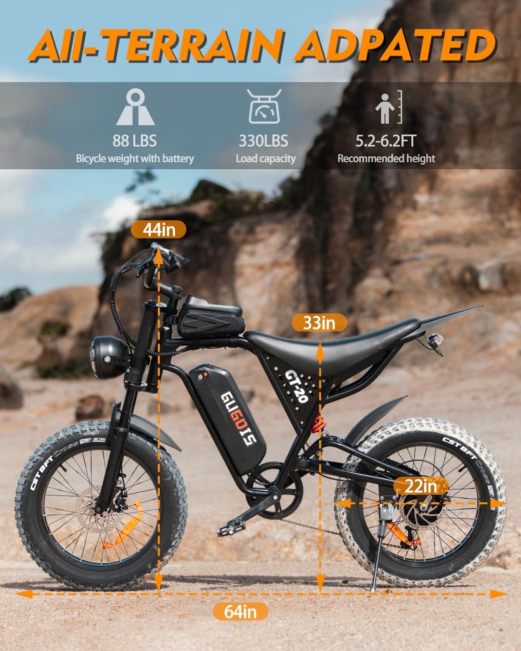 All-Terrain Electric Mountain Bike | 20" Fat Tire, High-Peak Off-Road E-Bike