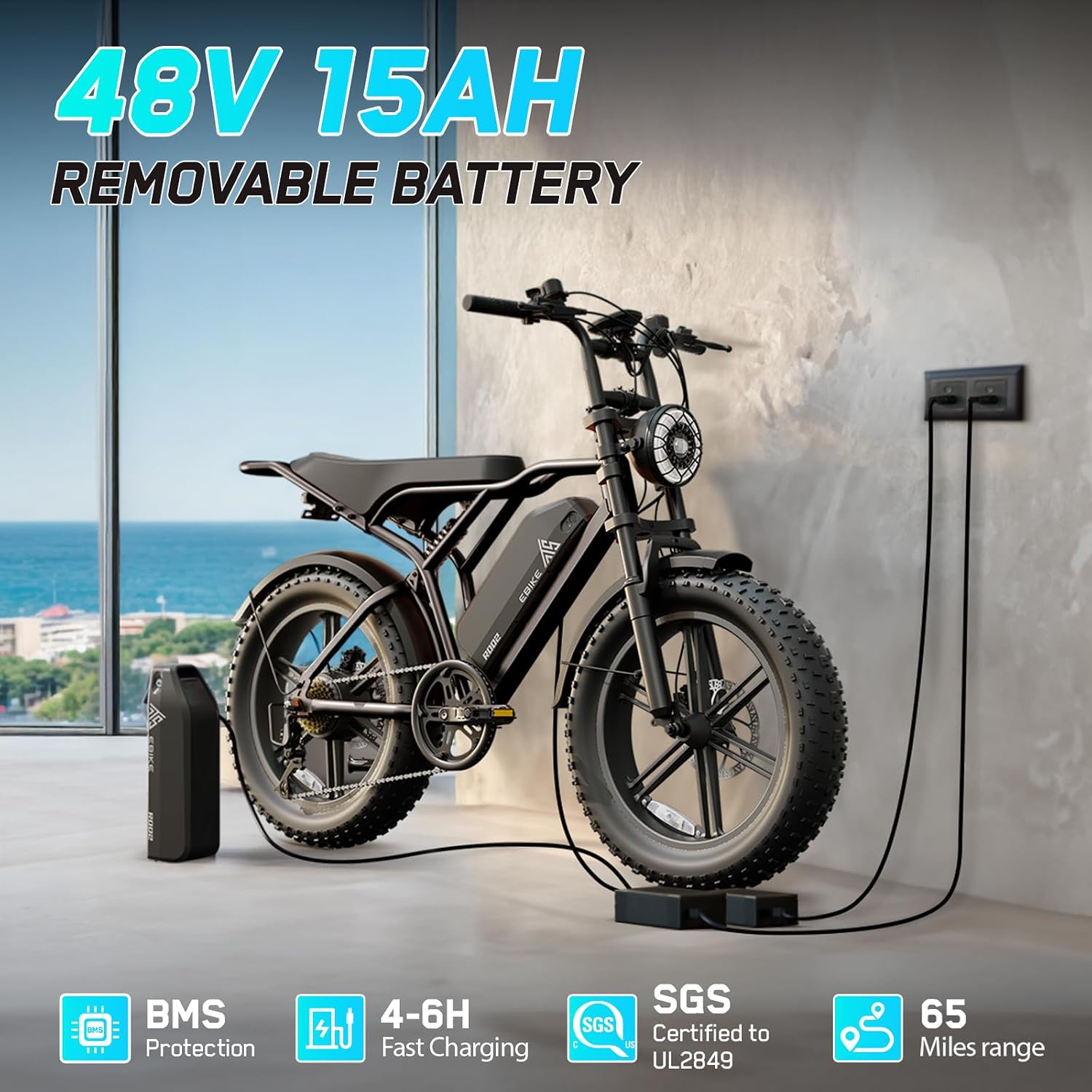 Electric Bike for Adults 1500W Peak 20" Fat Tire All-Terrain E-Bike 60/110 Miles Electric Dirt Bike - 48V 15/25 AH