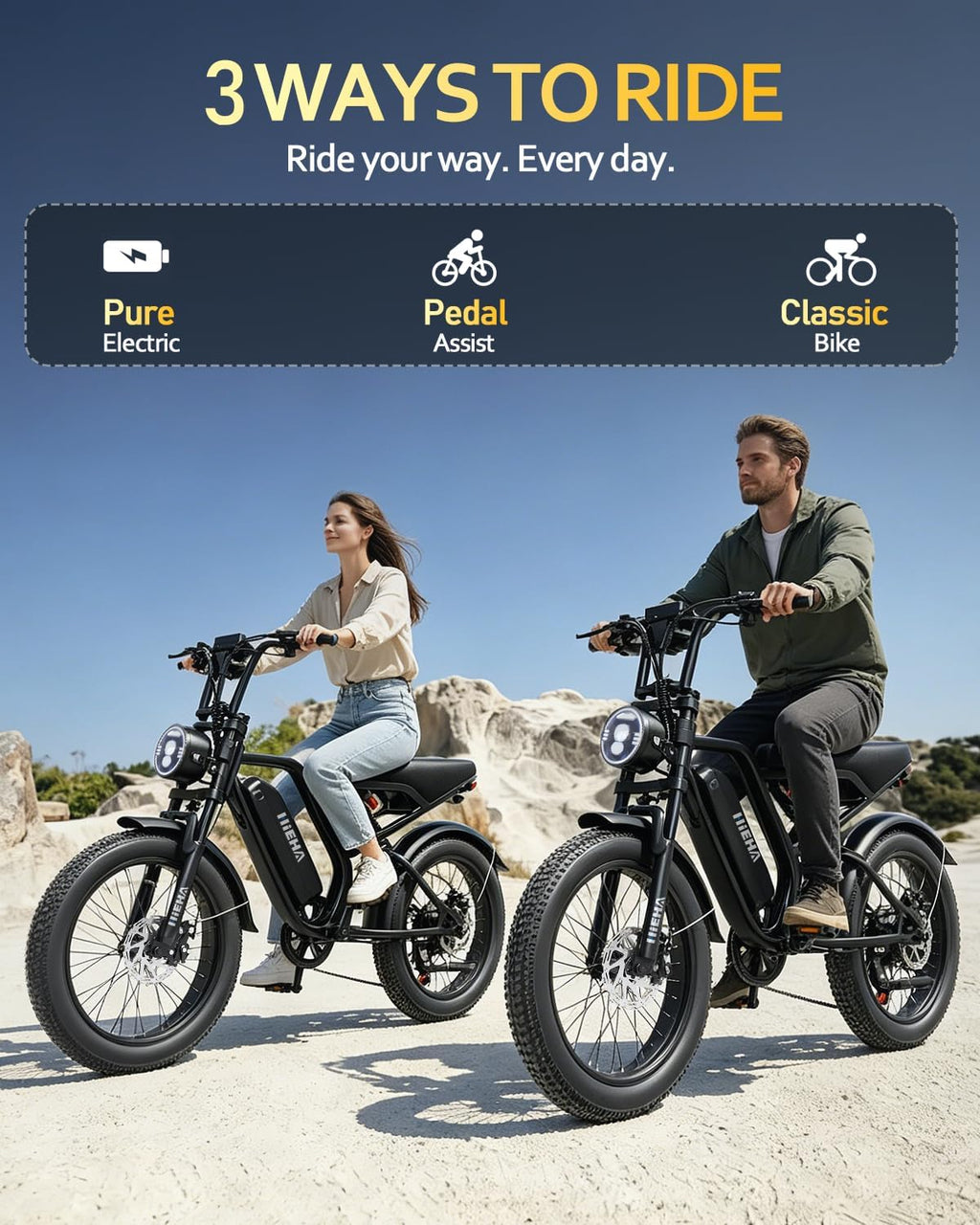 20" All-Terrain Fat Tire Electric Dirt Bike for Adults – 1500W Peak Motor, Smart Dash Cam & Smart Display Navigation E-Bike