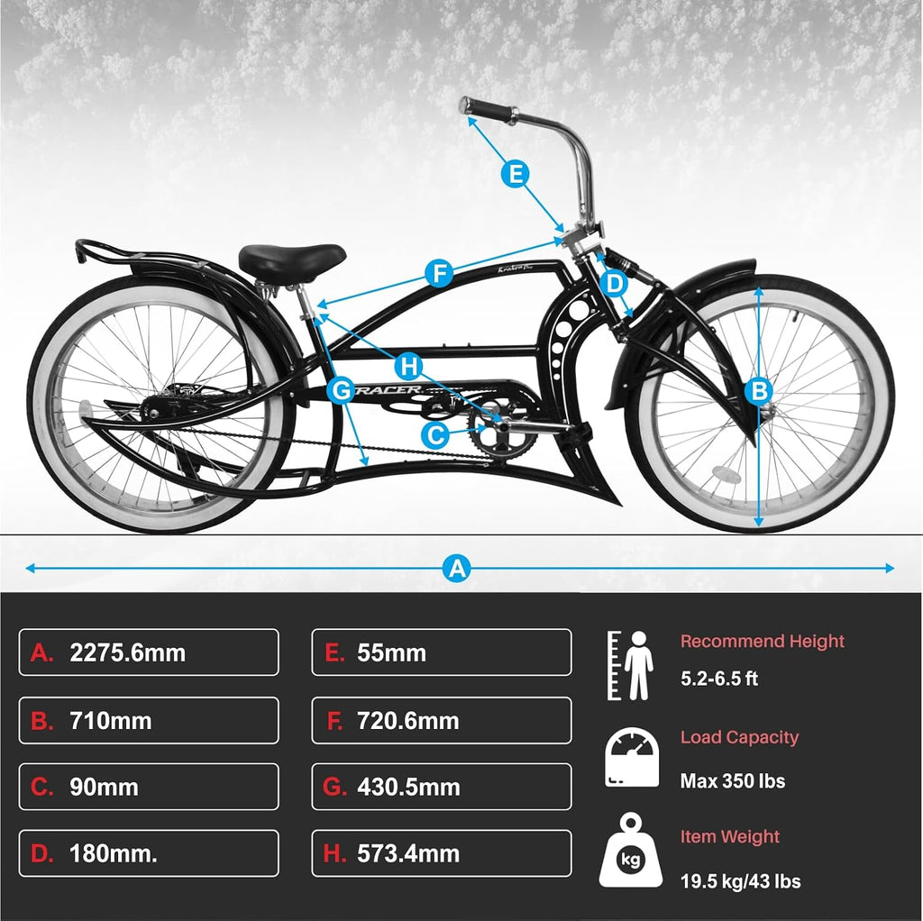 Custom Lowrider Stretch Chopper Bicycle - 26-Inch