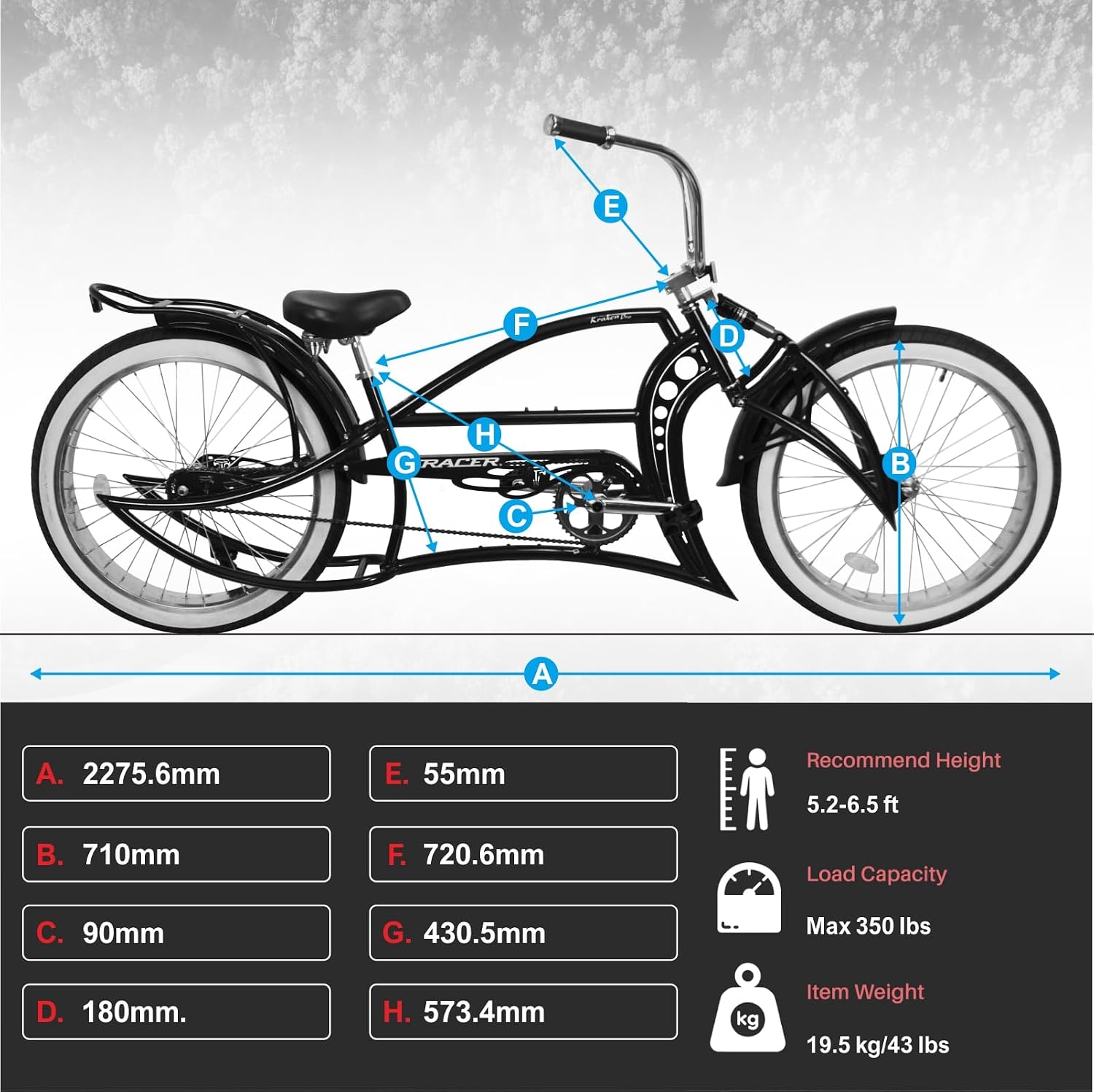 Custom Lowrider Stretch Chopper Bicycle - 26-Inch