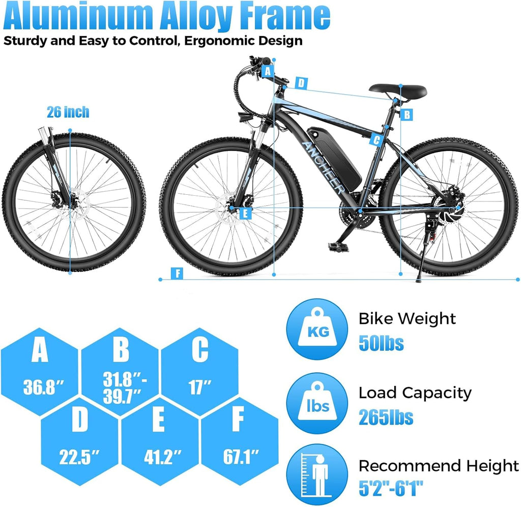 Electric Bike for Adults, Electric Mountain Bike, 26" Sunshine Ebike, 19.8MPH Electric Bicycle with 48V/374Wh