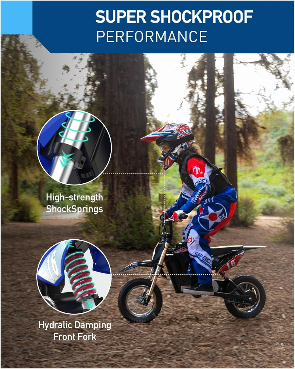 Kids Electric Dirt Rocket Motorcycle – 300W Motor, 36V Long-Range Battery, 3-Speed Modes, Off-Road Mini Bike for Ages 3-10