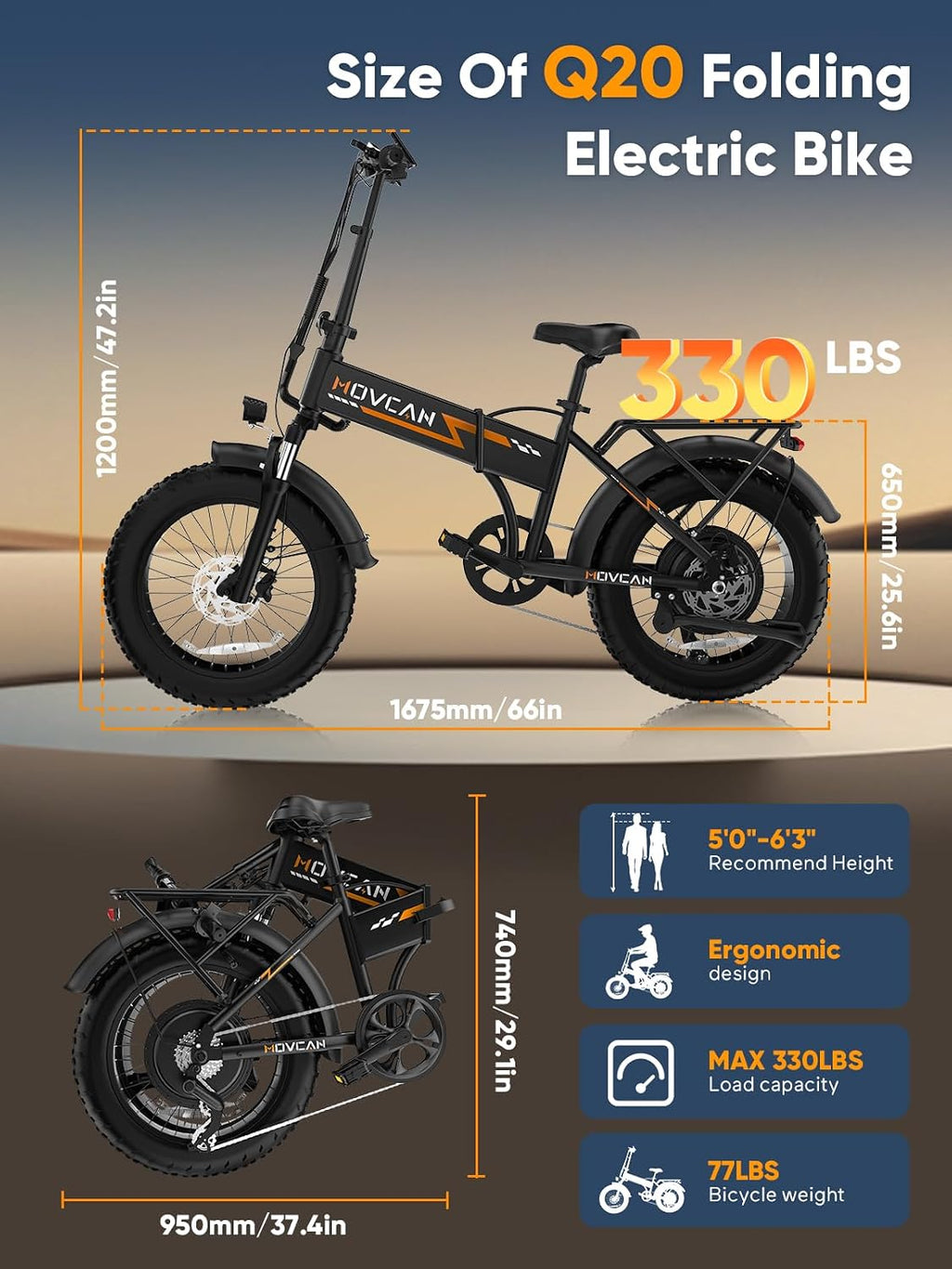 High-Performance Folding Electric Dirt Bike – 1500W Peak Foldable E-Bike with 52V 15.6Ah Removable Battery, 20" Fat Tires, Dual Hydraulic Brakes & 7-Speed Gear System
