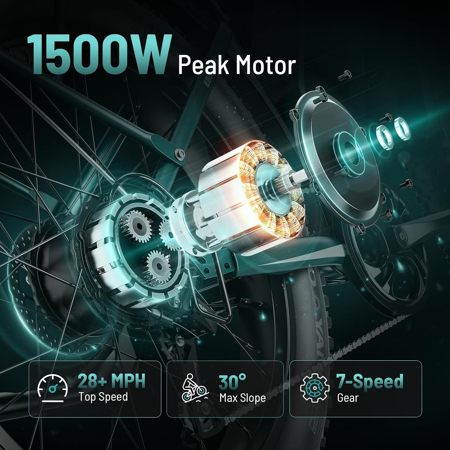 1500W Peak Electric Mountain Bike – 26" All-Terrain Fat Tire E-Bike with Cruise Control