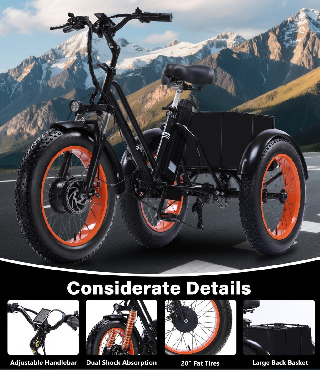 500W All-Terrain Fat Tire Electric Tricycle (48V / 20 MPH)