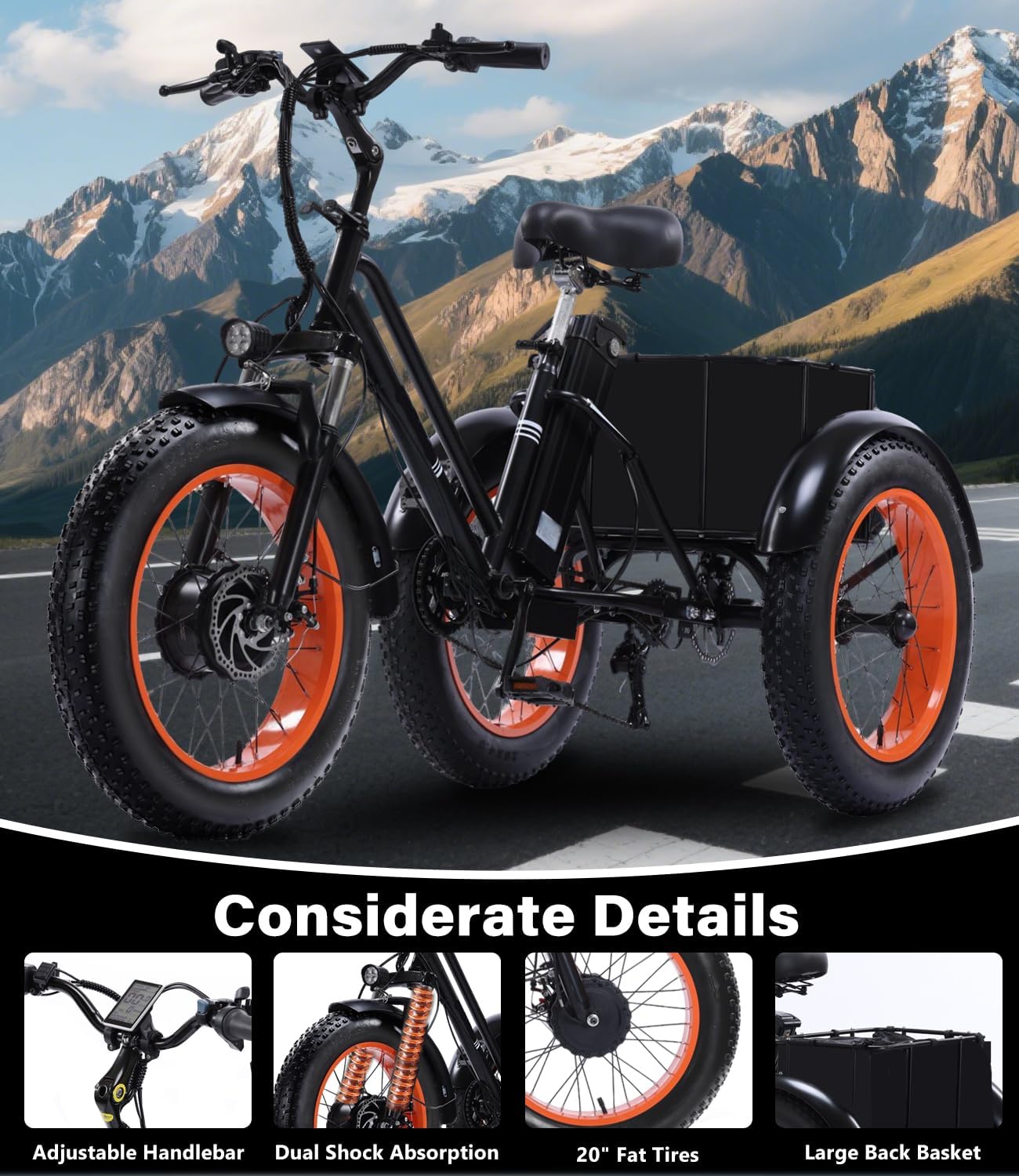 500W All-Terrain Fat Tire Electric Tricycle (48V / 20 MPH)