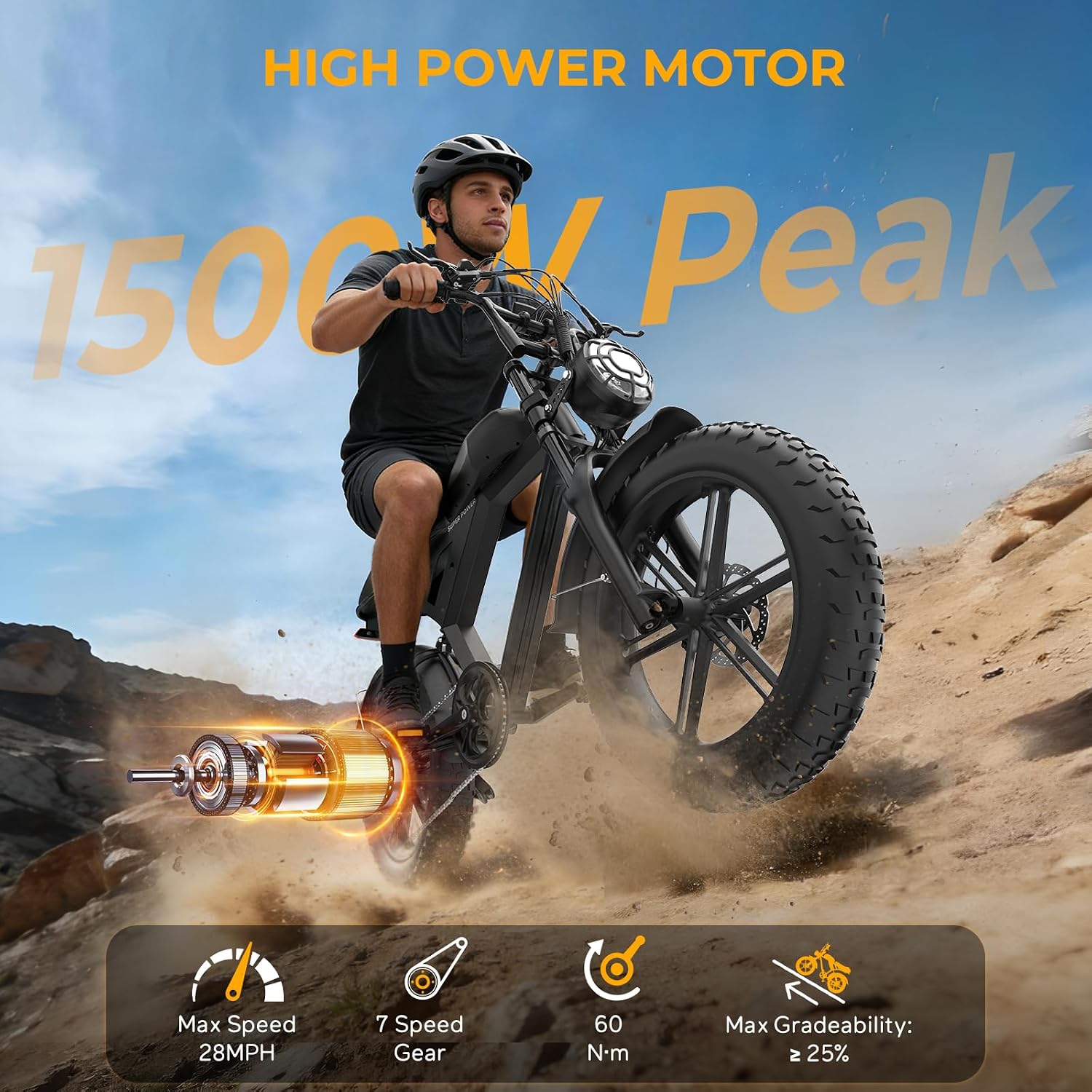 All-Terrain Retro Electric Bike for Adults – 20" Fat Tire Off-Road Mountain Moped (High-Power Hub Motor, Up to 120-Mile Extended Range, 7-Speed)