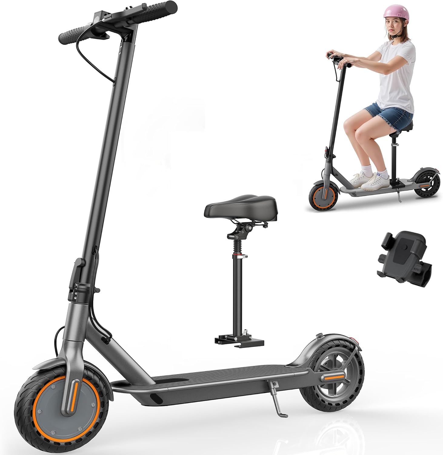 Electric Scooter, Folding E Scooter for Adults with Seat, 350W Motor, 8.5" Solid Tires