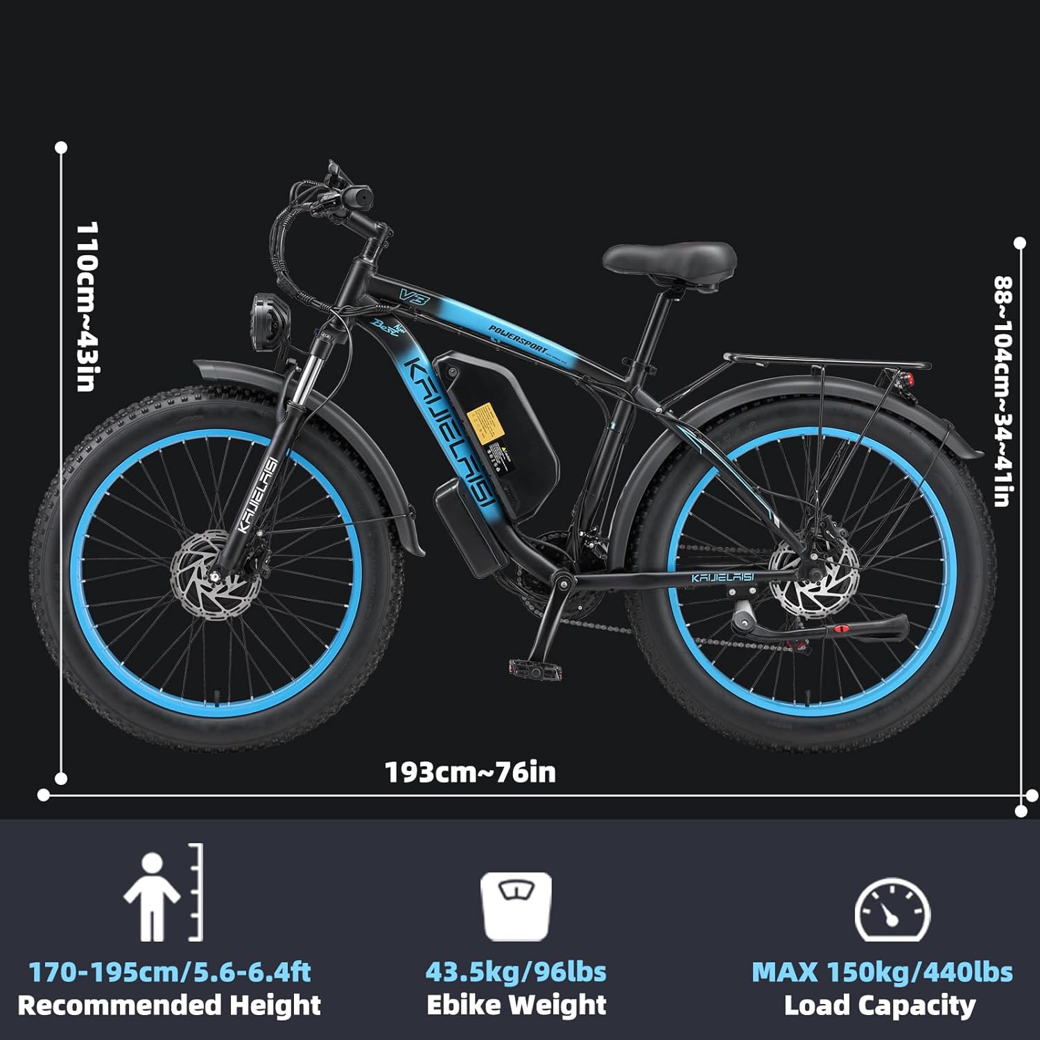 Electric Bike for Adults, Peak 4000W Power 26” Fat Tire Ebike, Dual Motor Electric Bicycles, 48V
