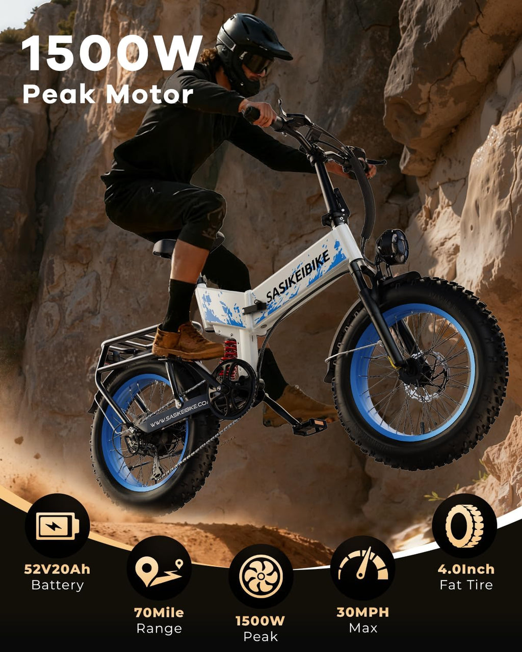 20" Foldable Fat Tire Electric Bike – 1500W Dual Suspension Commuter & Mountain E-Bike