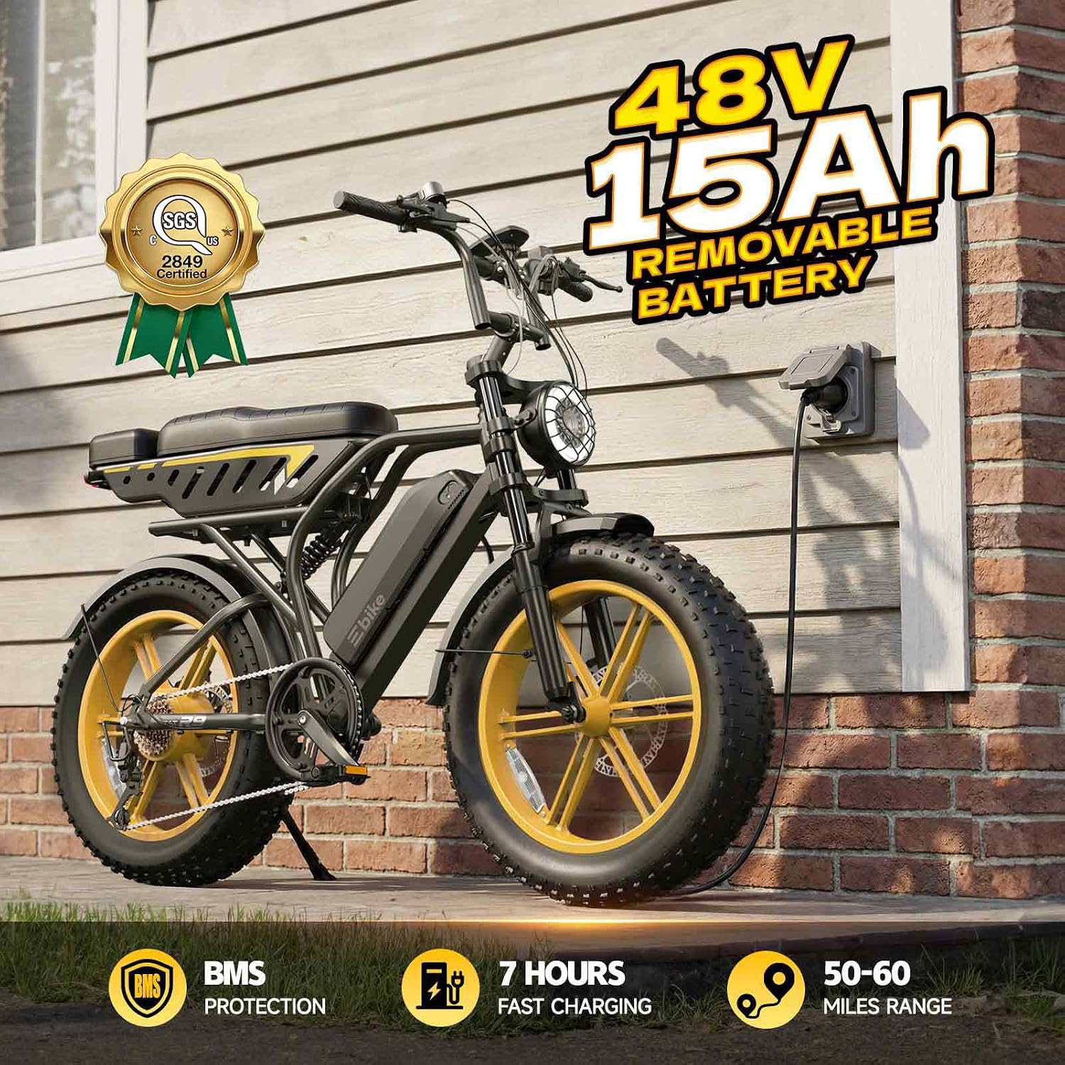 1500W Peak Folding Electric Bike with Rear Seat | 20" Fat Tire, 60-Mile Range