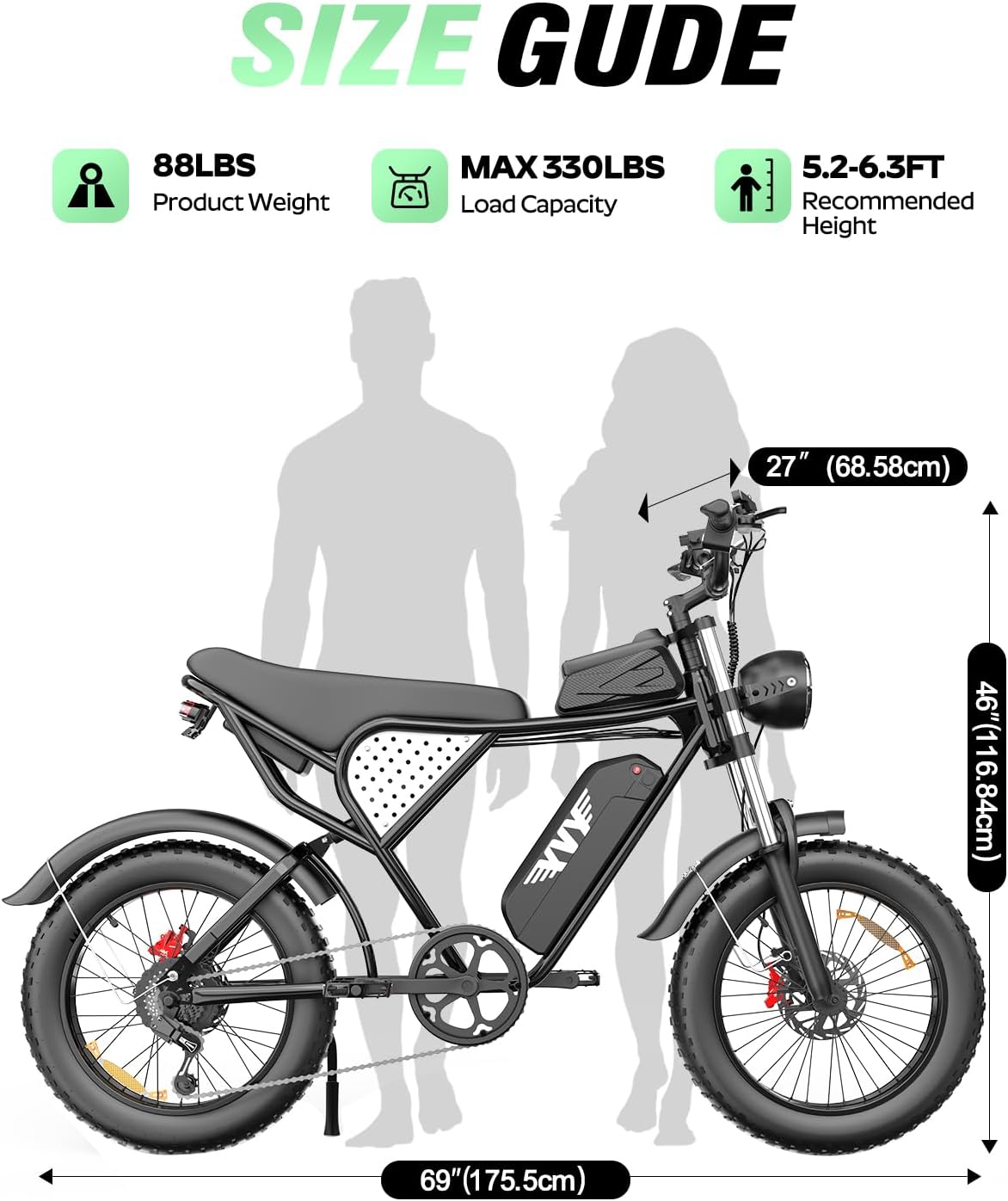 Electric Bike 1500W-3000W Peak Motor, 48V 15.6-40AH