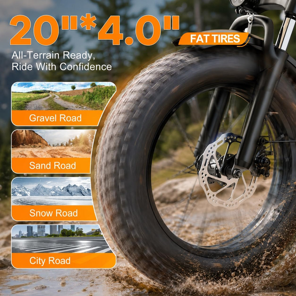 Folding All-Terrain Full Suspension Electric Bike | 1000W Peak Adult E-Bike with 20" Fat Tires