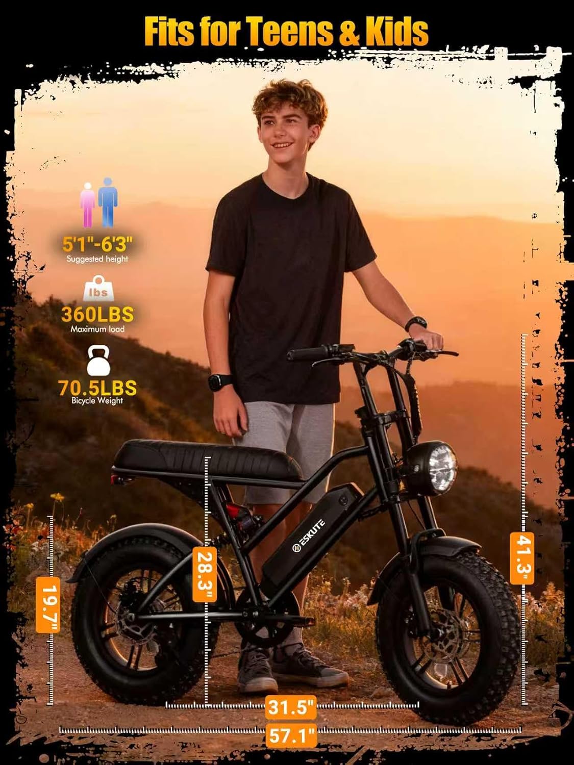 Compact All-Terrain Dual-Suspension Electric Bike – 1500W Peak Commuter E-Bike for Adults (28MPH, 48V 13Ah Removable Battery, 60 Mile Range, 16" x 4.0" Fat Tires, 7-Speed)