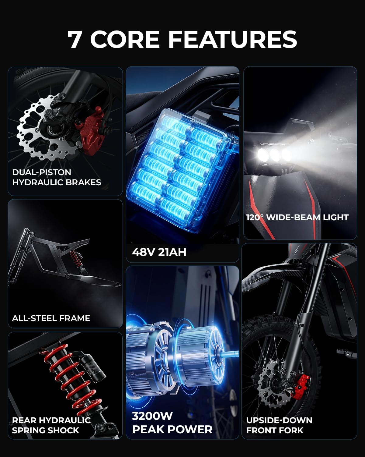 Electric Dirt Bike for Adults & Teens, 14"/12" Fat Tire 3200W Motor 37MPH Off-Road EBike, 48V