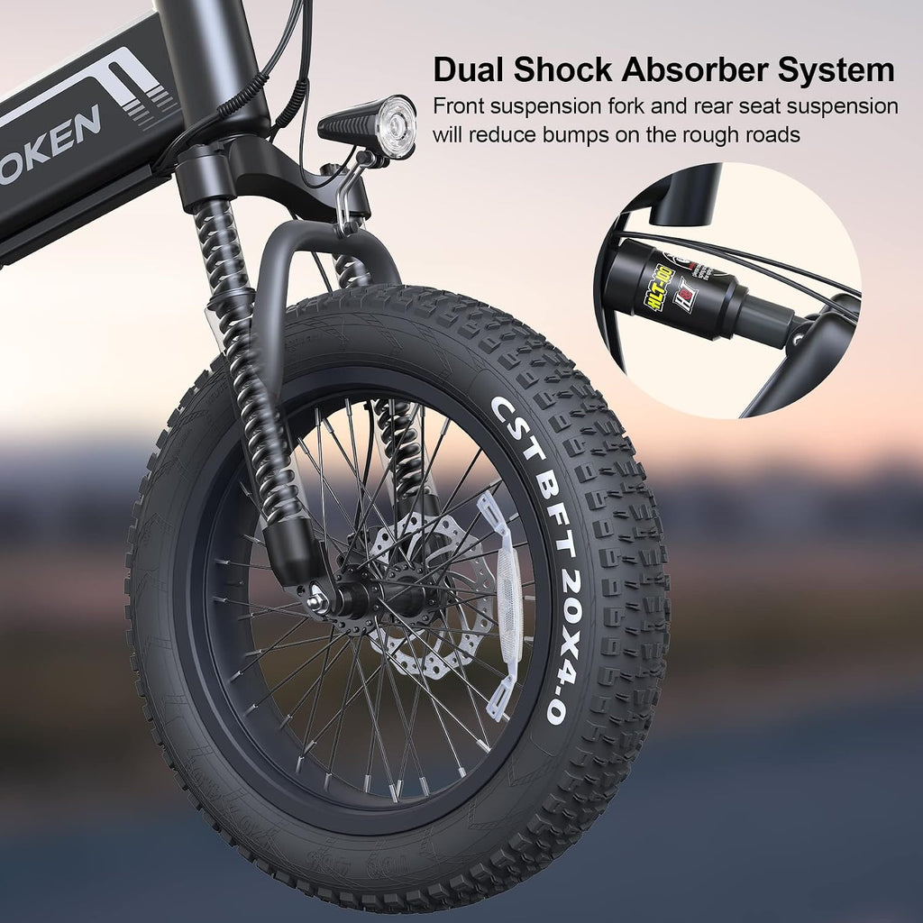 20" Folding Fat Tire Electric Bike for Adults – 1000W Peak Motor, 48V 10Ah Battery, 7-Speed All-Terrain E-Bike