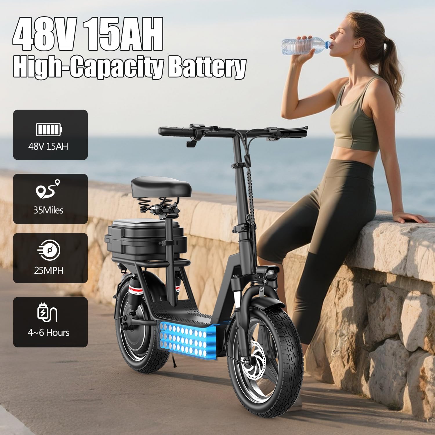 Electric Scooter for Adults, 1000W Peak Electric Scooter with Seat, 25Mph & 35 Miles Range