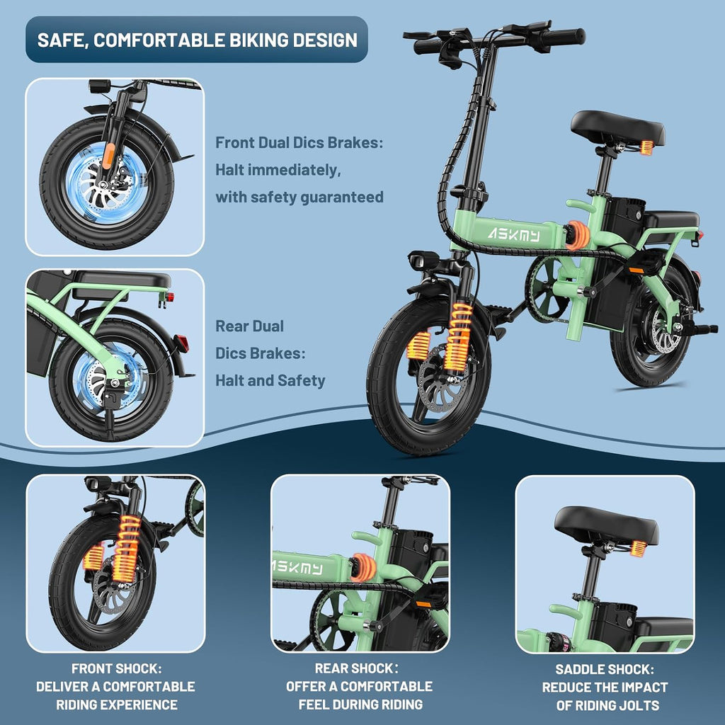 14" Compact Folding Electric Bike | High-Peak Motor & 48V Removable Battery