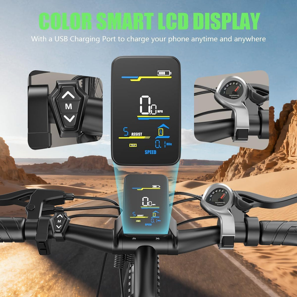 26" Electric Mountain Bike – 1200W Peak Motor Commuter E-Bike with 7-Speed Gears and IPX7 Waterproofing