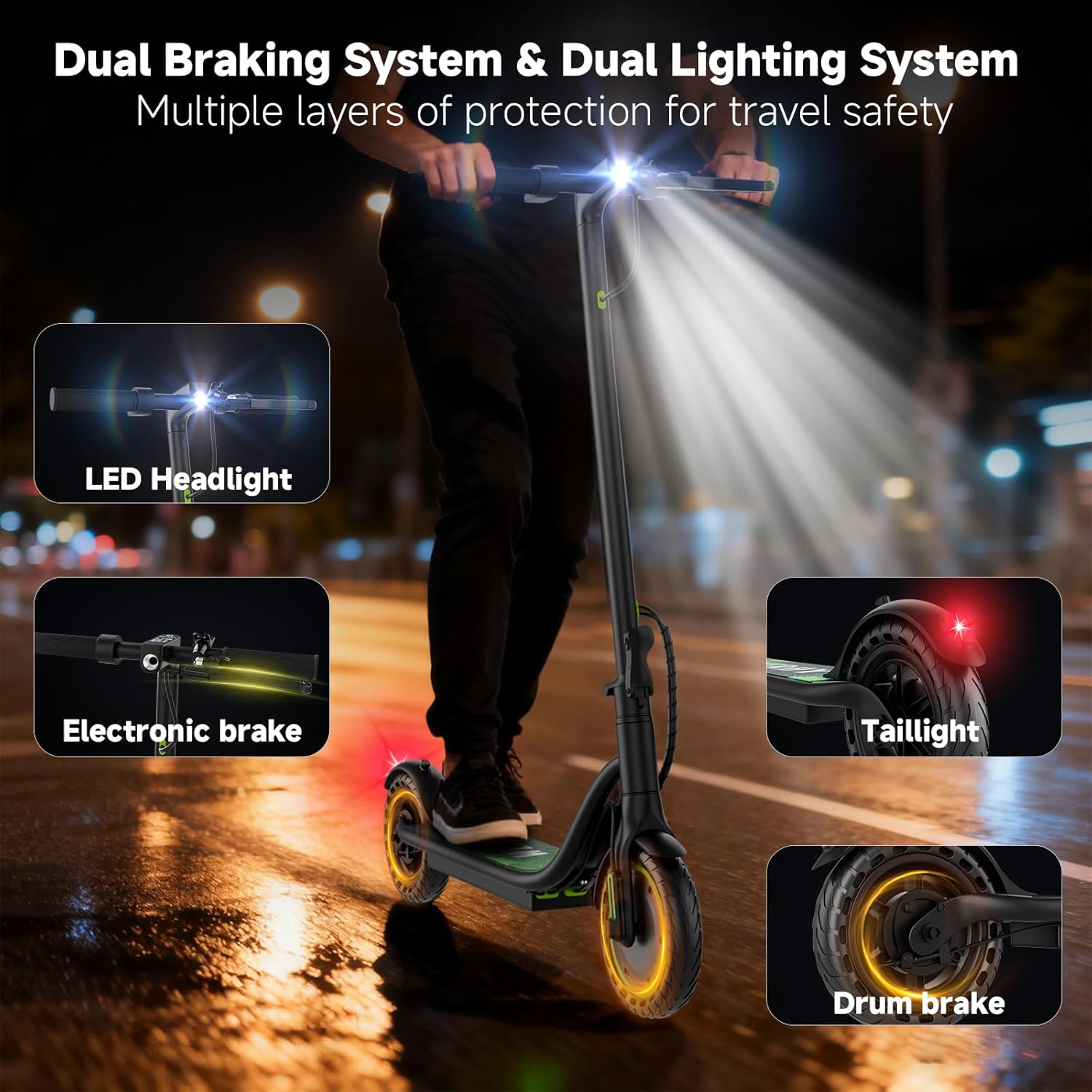 Smart Foldable Electric Scooter for Adults | 500W Peak Motor & Dual Braking