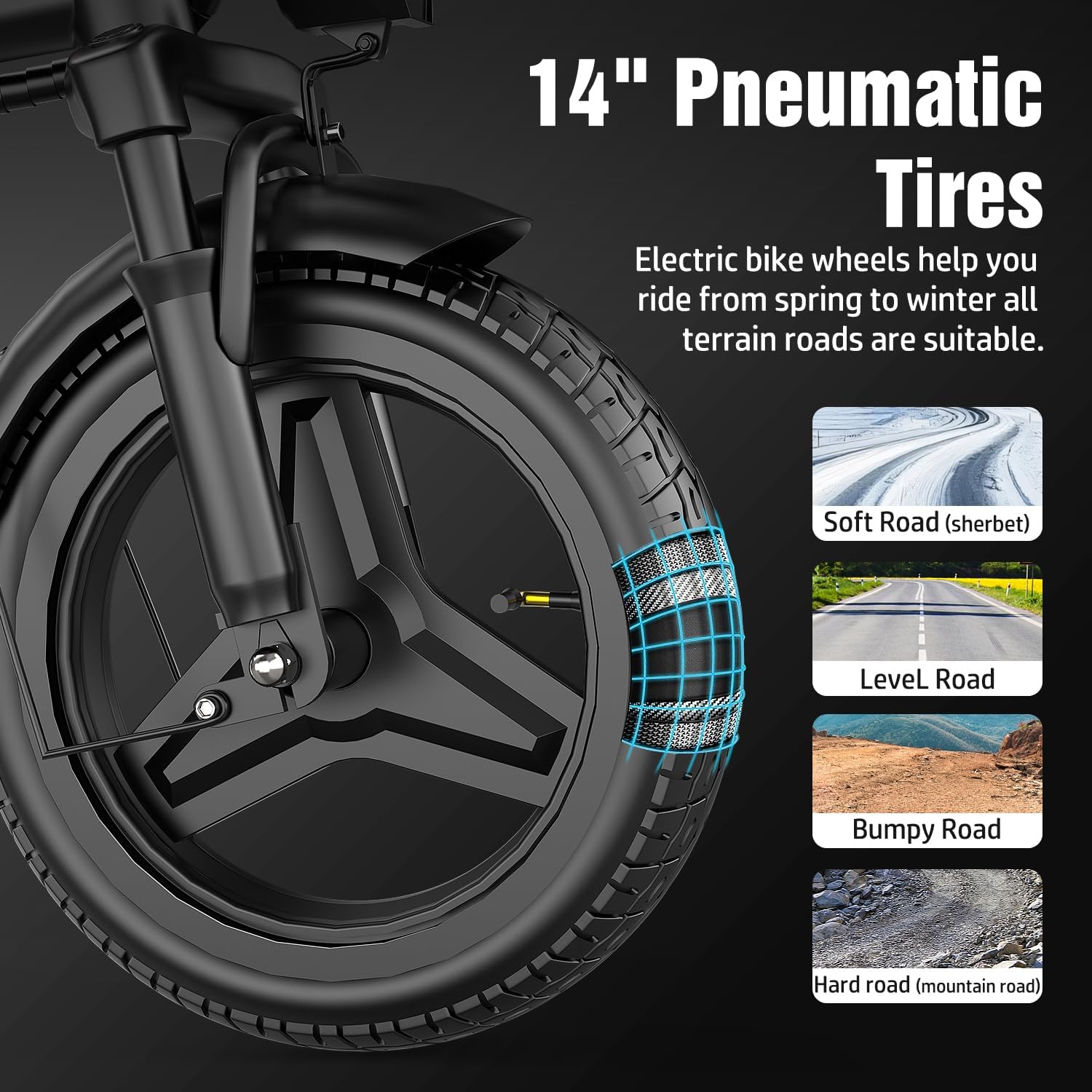 Compact 14" Folding Electric Commuter Bike – 800W Peak Motor, 22MPH Max Speed, 48V Removable Battery