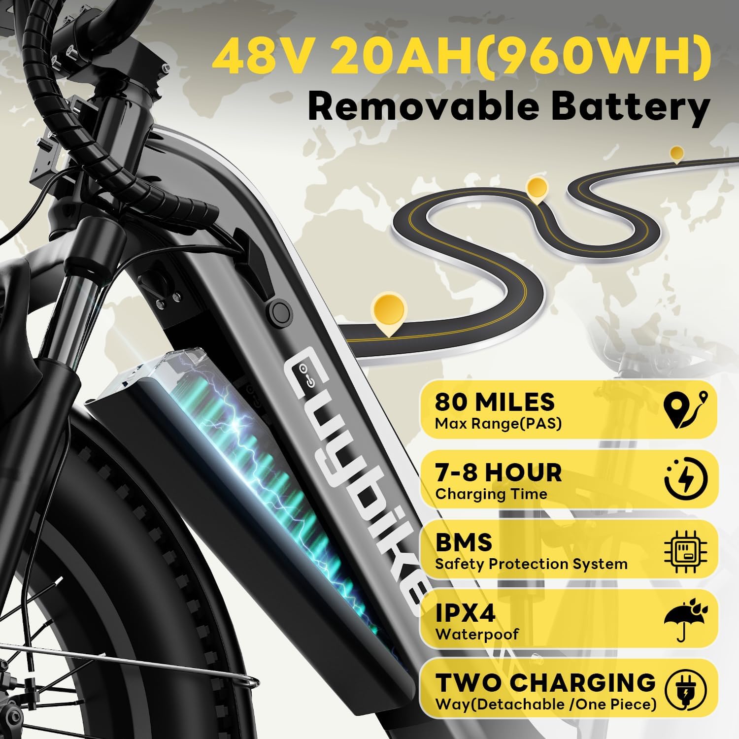 1400W Peak Full Suspension Fat Tire Electric Bike | 48V 20Ah Step-Thru E-Bike