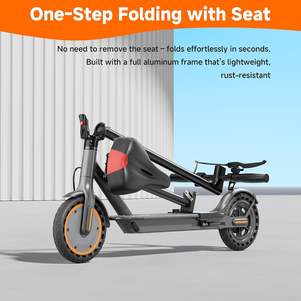 Electric Scooter, Folding E Scooter for Adults with Seat, 350W Motor, 8.5" Solid Tires
