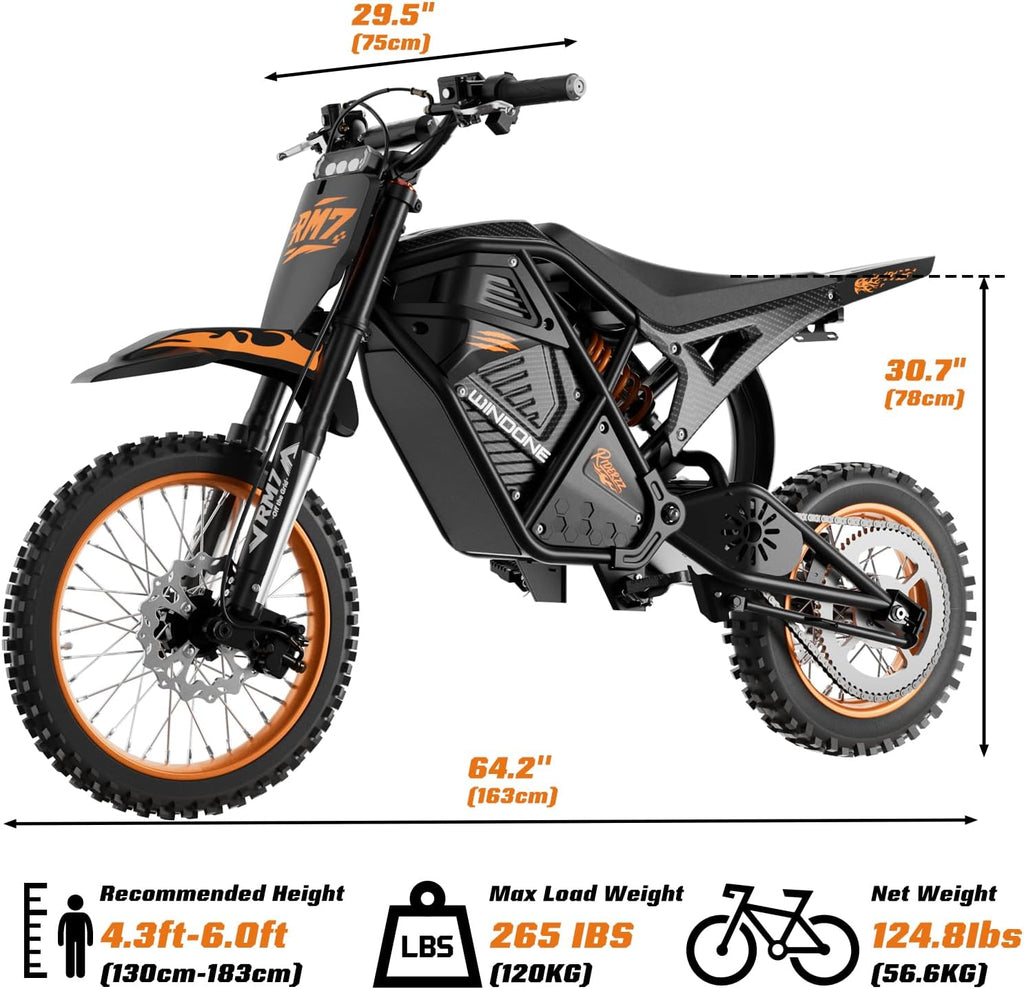Off-Road Electric Dirt Bike for Teens & Adults – 2200W Peak Motor, 37MPH Max Speed, 48V 22.5Ah Battery, Full Suspension Trail E-Motorcycle