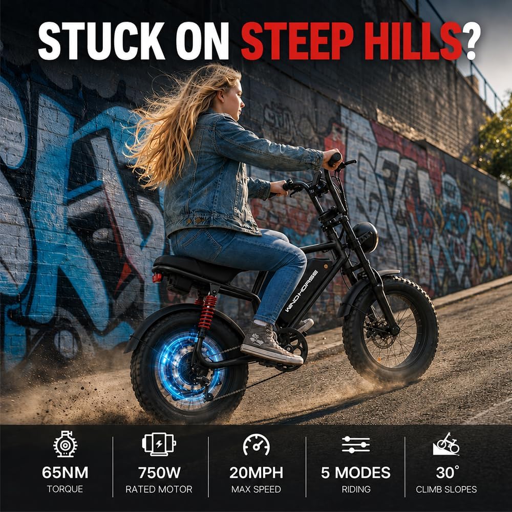 Electric Bike for Teens,16 * 4''Fat Tire,20–28 MPH, 65 Mile Range,48V 748.8Wh