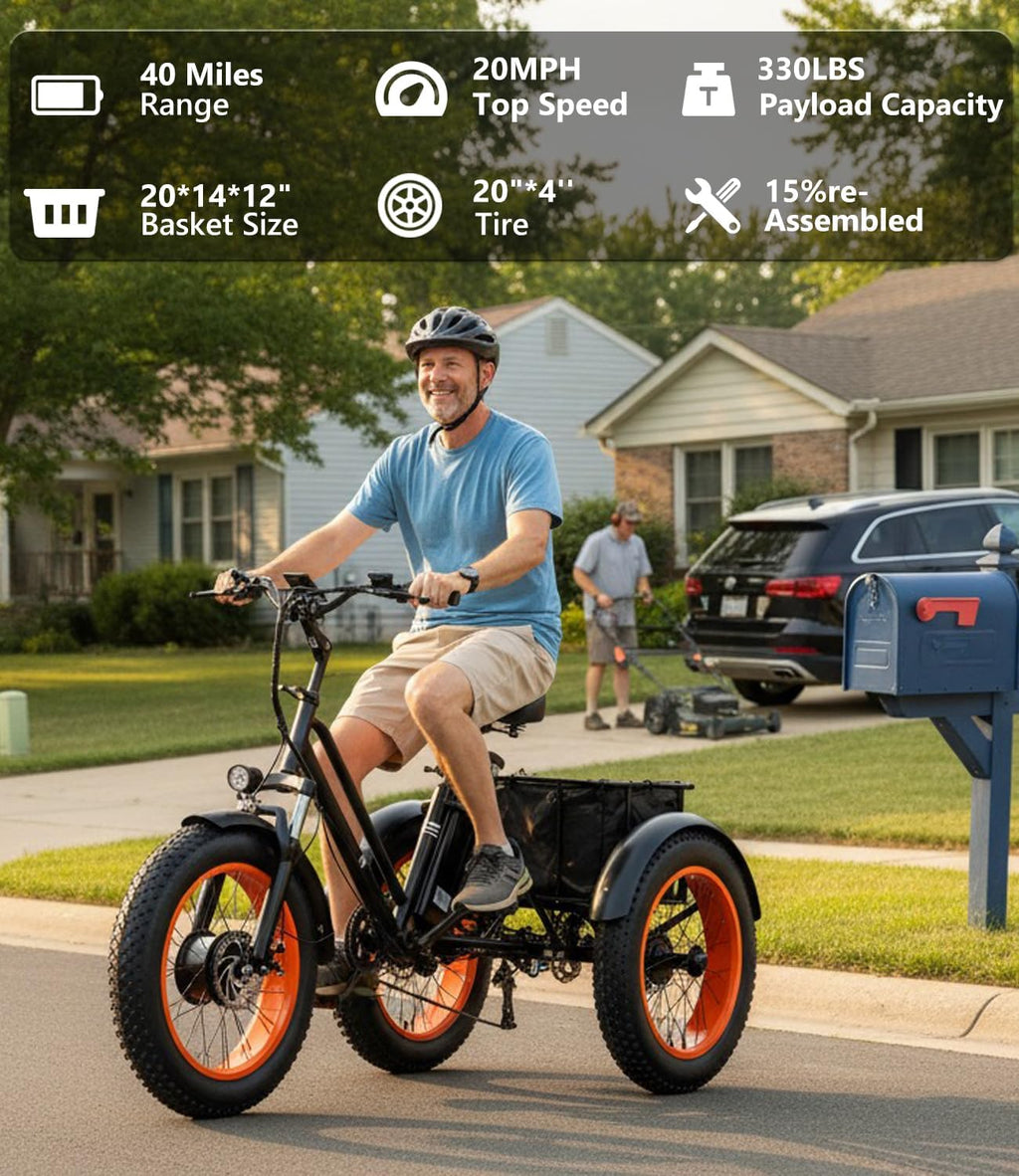 500W All-Terrain Fat Tire Electric Tricycle (48V / 20 MPH)