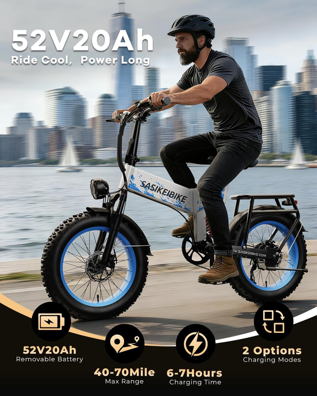 20" Foldable Fat Tire Electric Bike – 1500W Dual Suspension Commuter & Mountain E-Bike