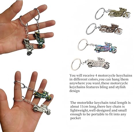 4 Pcs Metal Motorcycle Key Chain,Motorcycle Lovers 3D Motorcycle Keychain