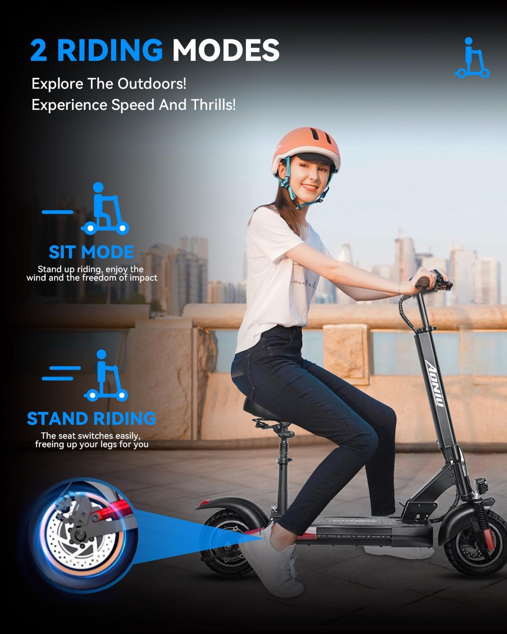 Electric Scooter for Adults Escooter with Seat Off Road E Scooter 25-30mph Fast 300 Lbs+ Heavy Duty Electric Scooters Long