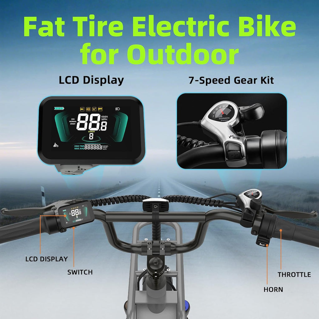 20" Step-Thru Fat Tire Electric Bike – 1800W Peak High-Performance All-Terrain E-Bike