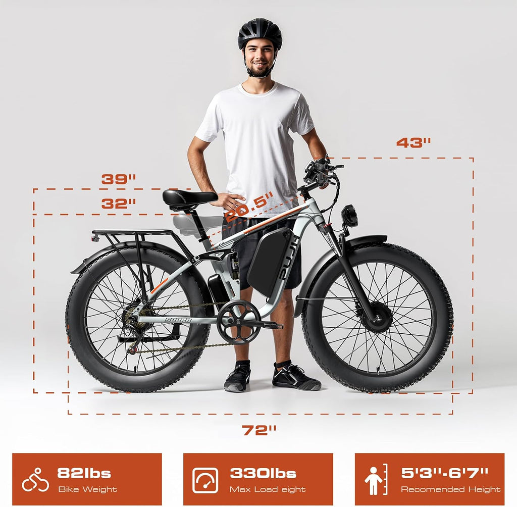 All-Terrain 24" Fat Tire Electric Bike – 4000W Peak Dual Motor, 38MPH Max Speed, 52V 25Ah Removable Battery, Full Suspension Off-Road E-Bike