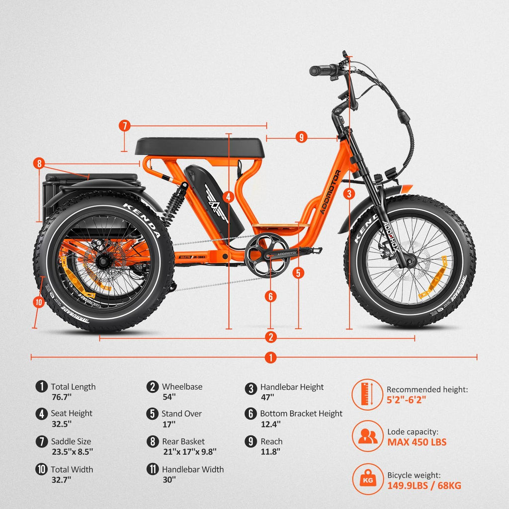 Long-Range Dual-Suspension Electric Tricycle with Banana Seat